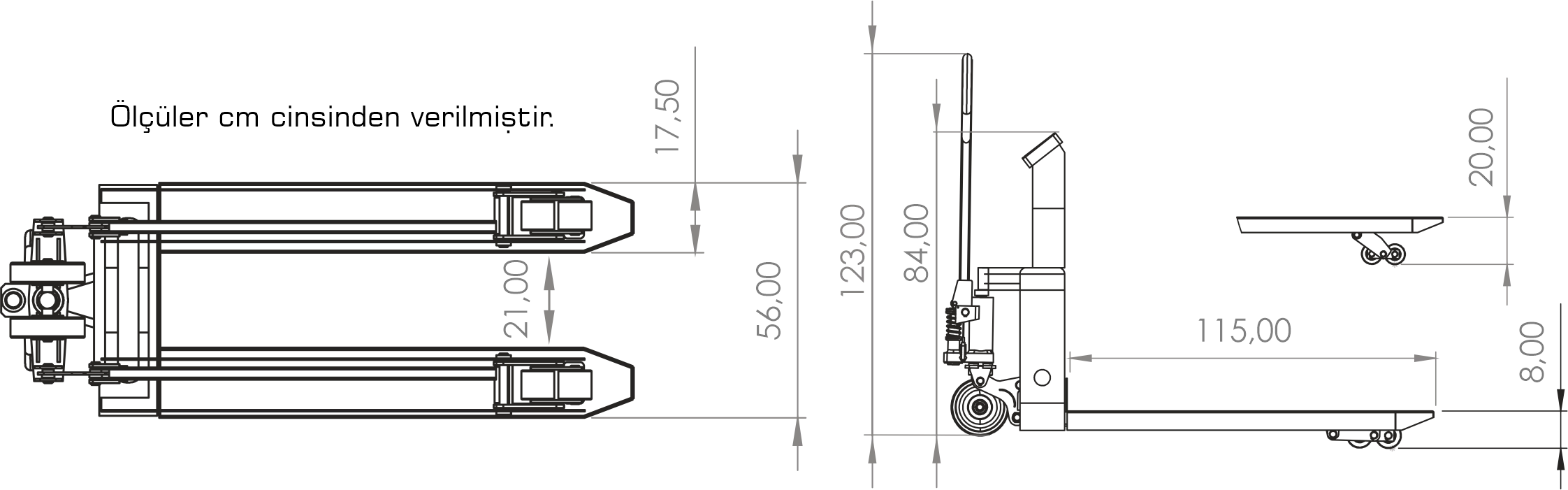 Tem Transpalet Baskül Beko 56x115 Cm 2 Ton 1 Kg