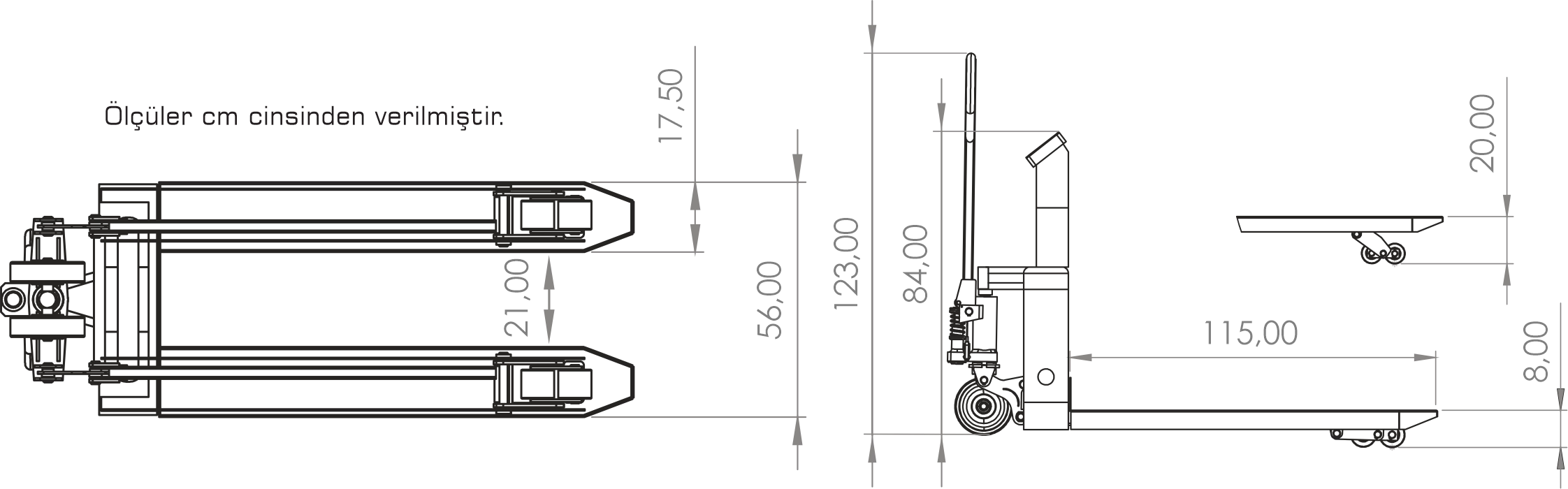 Tem Transpalet Baskül Teb Paslanmaz 56x115 Cm 2 Ton 1 Kg